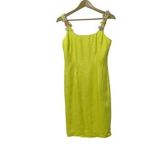 Vintage Althuser Lime Green Size 4 Linen Fairy Flower Strap Tinker Bell Dress
